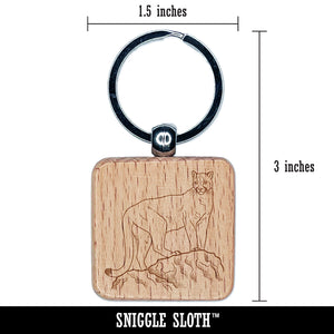 Proud Cougar Mountain Lion Engraved Wood Square Keychain Tag Charm