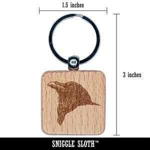 Realistic Crow Head Engraved Wood Square Keychain Tag Charm