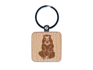 Sitting Malayan Sun Bear Engraved Wood Square Keychain Tag Charm