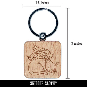 Sleeping Angel Cat Loss of Pet Engraved Wood Square Keychain Tag Charm