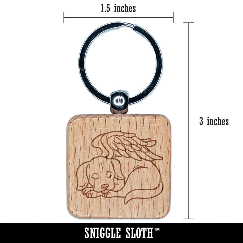 Sleeping Angel Dog Loss of Pet Engraved Wood Square Keychain Tag Charm