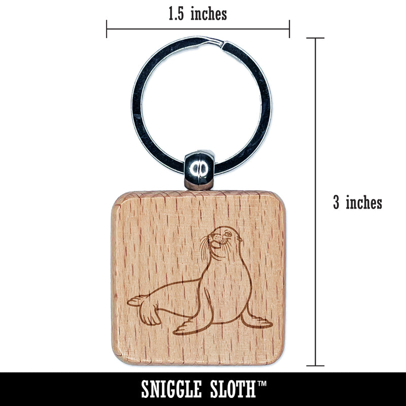 Smug Sea Lion Engraved Wood Square Keychain Tag Charm