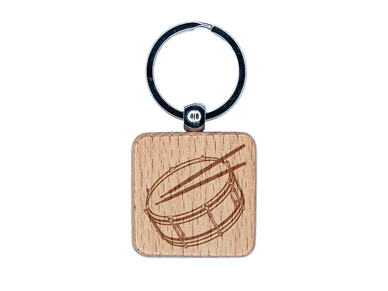 Snare Drum Percussion Musical Instrument Engraved Wood Square Keychain Tag Charm