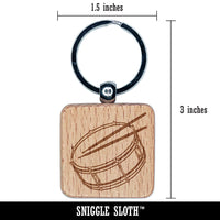 Snare Drum Percussion Musical Instrument Engraved Wood Square Keychain Tag Charm