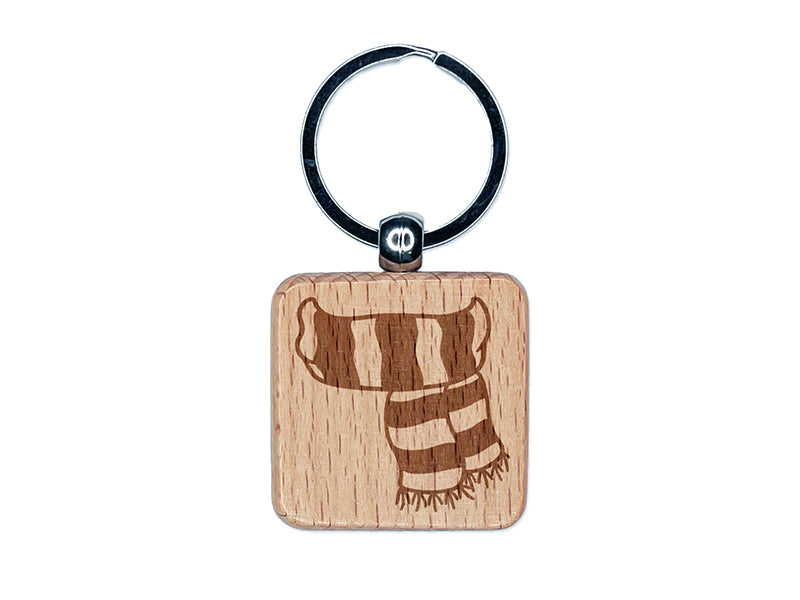 Striped Scarf Fall Autumn Winter Engraved Wood Square Keychain Tag Charm