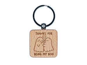 Thanks for Being My Boo Ghost Love Anniversary Engraved Wood Square Keychain Tag Charm