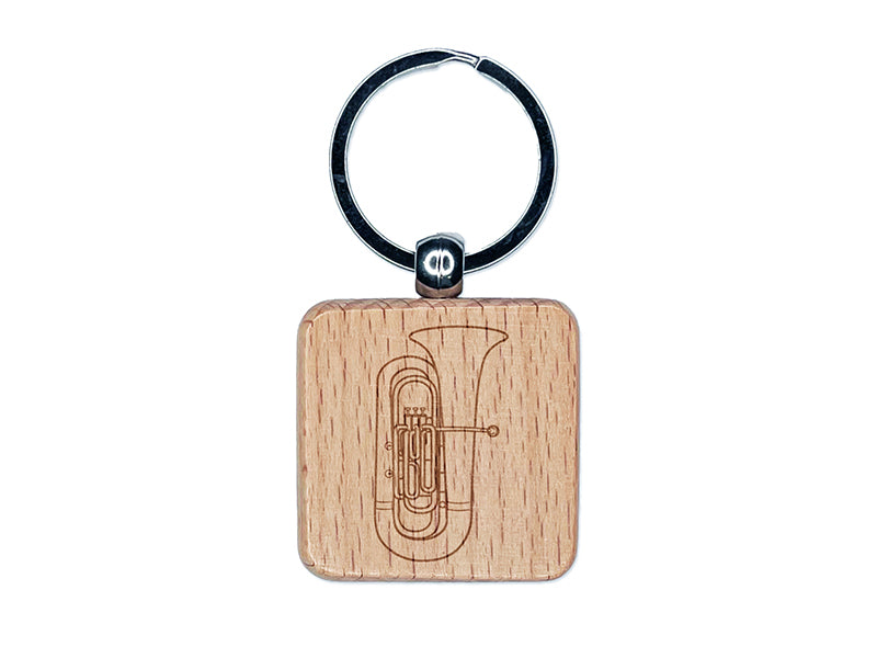 Tuba Brass Musical Instrument Engraved Wood Square Keychain Tag Charm
