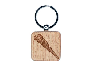 Turritella Spiral Seashell Hashmark Shaded Beach Shell Engraved Wood Square Keychain Tag Charm