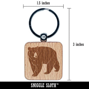 Walking American Black Bear Engraved Wood Square Keychain Tag Charm