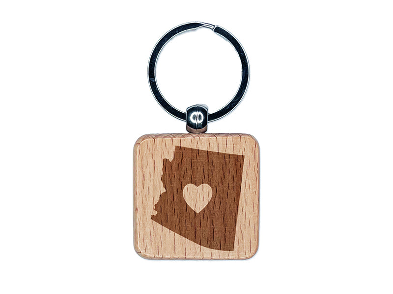 Arizona State with Heart Engraved Wood Square Keychain Tag Charm