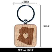 Arizona State with Heart Engraved Wood Square Keychain Tag Charm