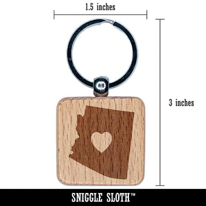 Arizona State with Heart Engraved Wood Square Keychain Tag Charm