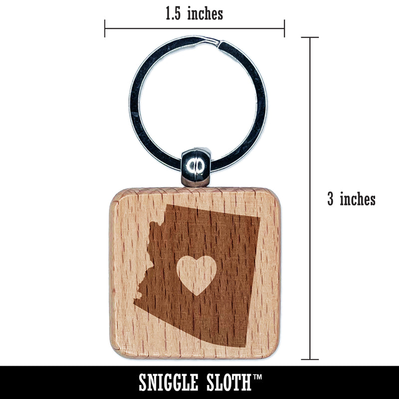 Arizona State with Heart Engraved Wood Square Keychain Tag Charm