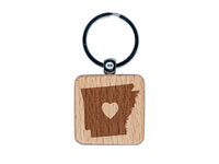 Arkansas State with Heart Engraved Wood Square Keychain Tag Charm