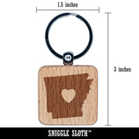 Arkansas State with Heart Engraved Wood Square Keychain Tag Charm