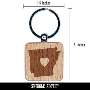 Arkansas State with Heart Engraved Wood Square Keychain Tag Charm