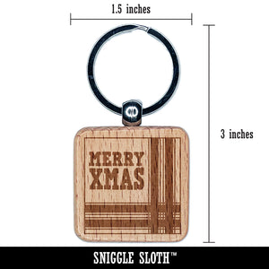 Merry Xmas Christmas with Corner Ribbon Engraved Wood Square Keychain Tag Charm