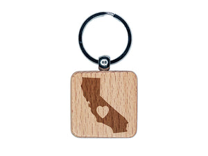 California State with Heart Engraved Wood Square Keychain Tag Charm