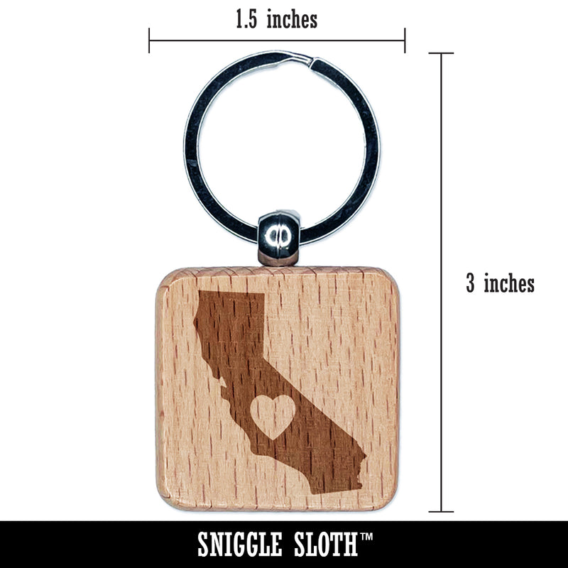 California State with Heart Engraved Wood Square Keychain Tag Charm