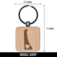 Delaware State with Heart Engraved Wood Square Keychain Tag Charm