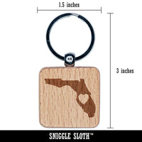 Florida State with Heart Engraved Wood Square Keychain Tag Charm