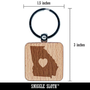 Georgia State with Heart Engraved Wood Square Keychain Tag Charm