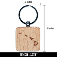 Hawaii State with Heart Engraved Wood Square Keychain Tag Charm