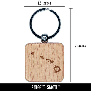 Hawaii State with Heart Engraved Wood Square Keychain Tag Charm