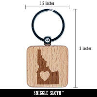 Idaho State with Heart Engraved Wood Square Keychain Tag Charm