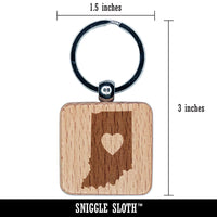 Indiana State with Heart Engraved Wood Square Keychain Tag Charm