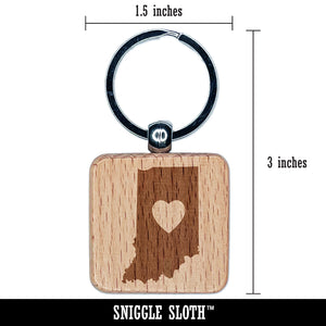 Indiana State with Heart Engraved Wood Square Keychain Tag Charm