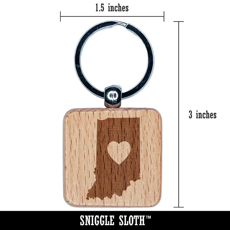 Indiana State with Heart Engraved Wood Square Keychain Tag Charm