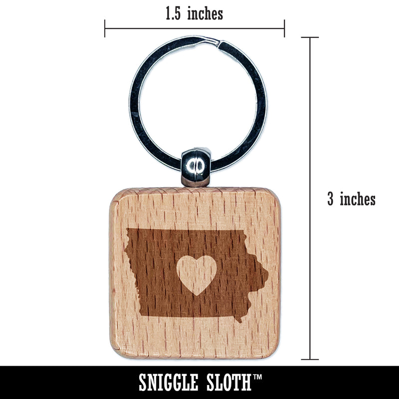 Iowa State with Heart Engraved Wood Square Keychain Tag Charm