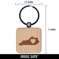 Kentucky State with Heart Engraved Wood Square Keychain Tag Charm