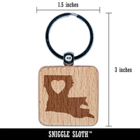 Louisiana State with Heart Engraved Wood Square Keychain Tag Charm