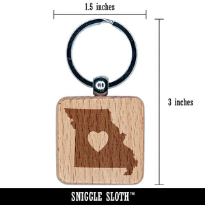 Missouri State with Heart Engraved Wood Square Keychain Tag Charm