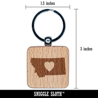 Montana State with Heart Engraved Wood Square Keychain Tag Charm