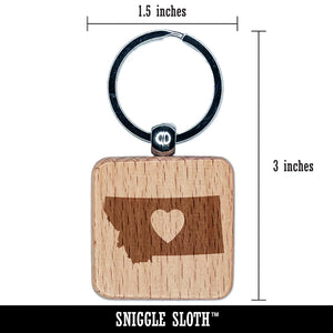 Montana State with Heart Engraved Wood Square Keychain Tag Charm