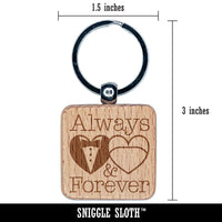 Mr and Mrs Always and Forever Wedding Tuxedo Gown Hearts Engraved Wood Square Keychain Tag Charm