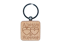 Mrs and Mrs Always and Forever Wedding Gown Hearts Engraved Wood Square Keychain Tag Charm