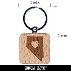 Nevada State with Heart Engraved Wood Square Keychain Tag Charm