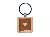 New Mexico State with Heart Engraved Wood Square Keychain Tag Charm