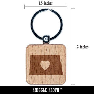 North Dakota State with Heart Engraved Wood Square Keychain Tag Charm