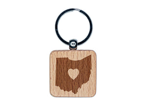 Ohio State with Heart Engraved Wood Square Keychain Tag Charm