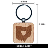 Ohio State with Heart Engraved Wood Square Keychain Tag Charm