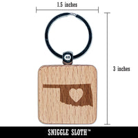 Oklahoma State with Heart Engraved Wood Square Keychain Tag Charm