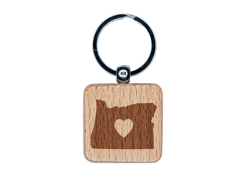 Oregon State with Heart Engraved Wood Square Keychain Tag Charm