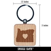 Oregon State with Heart Engraved Wood Square Keychain Tag Charm