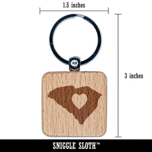 South Carolina State with Heart Engraved Wood Square Keychain Tag Charm