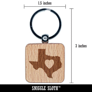 Texas State with Heart Engraved Wood Square Keychain Tag Charm